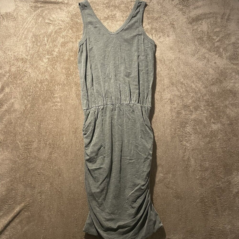 Revolve Sundry Dress Sz 2 S Sleeveless U Neck Olive Green Ruched Side Cinched US